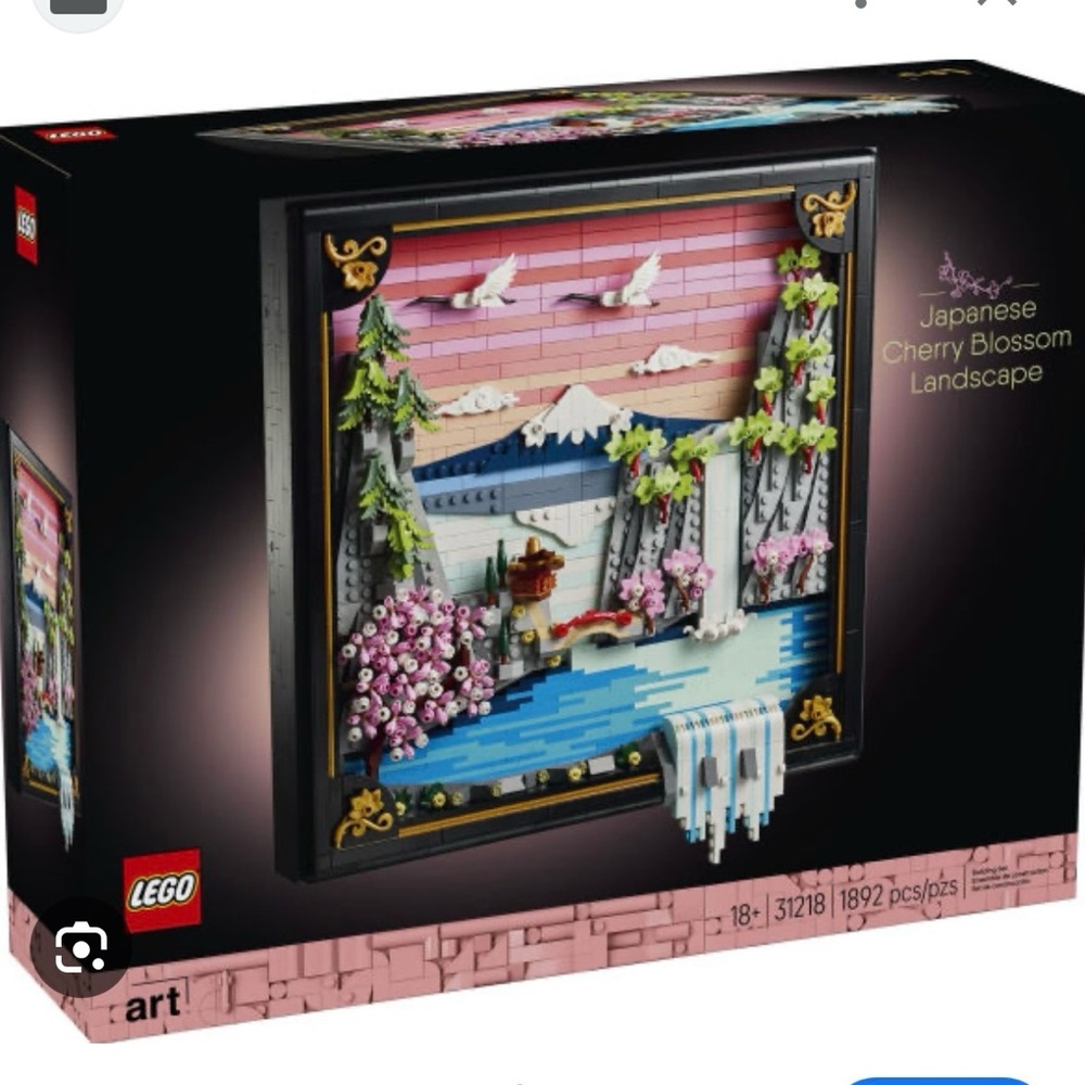 Lego Japanese Cherry Blossom Landscape Wall Art - Pink, Blue, White, Green